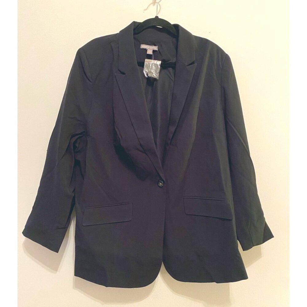 Jessica London Womens Black Blazer Jacket Single Button 22W